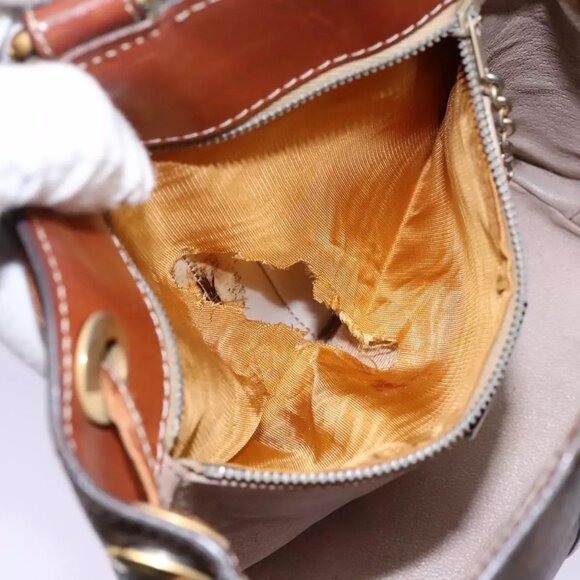 CELINE Macadam Canvas Shoulder Bag PVC Leather Brown Gold Auth EC156 - Picture 12 of 16